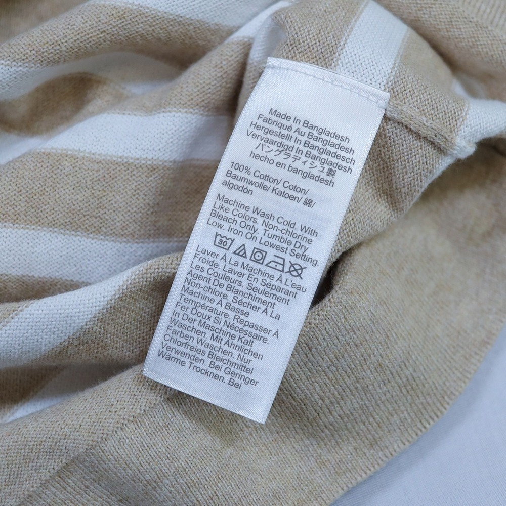 J.Crew Teddie Sweater Womens Large Tan White Striped Cotton Crewneck Coastal NWT - Picture 6 of 12